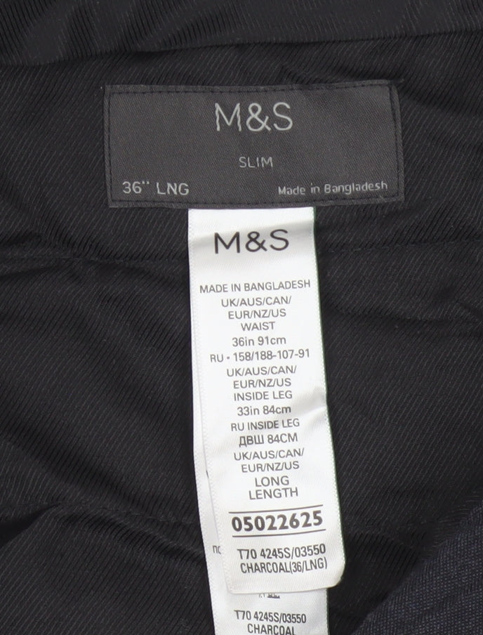 Marks and Spencer Mens Charcoal 36 Slim Dress Trousers 36L