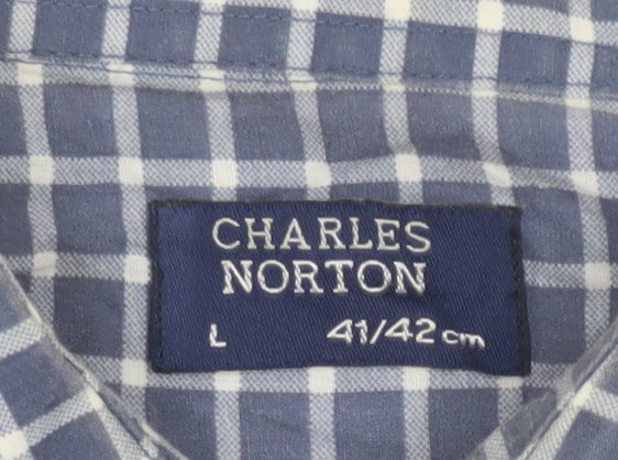 Charles Norton Men's Blue Check Short Sleeve Shirt L 16.5 Button-Up