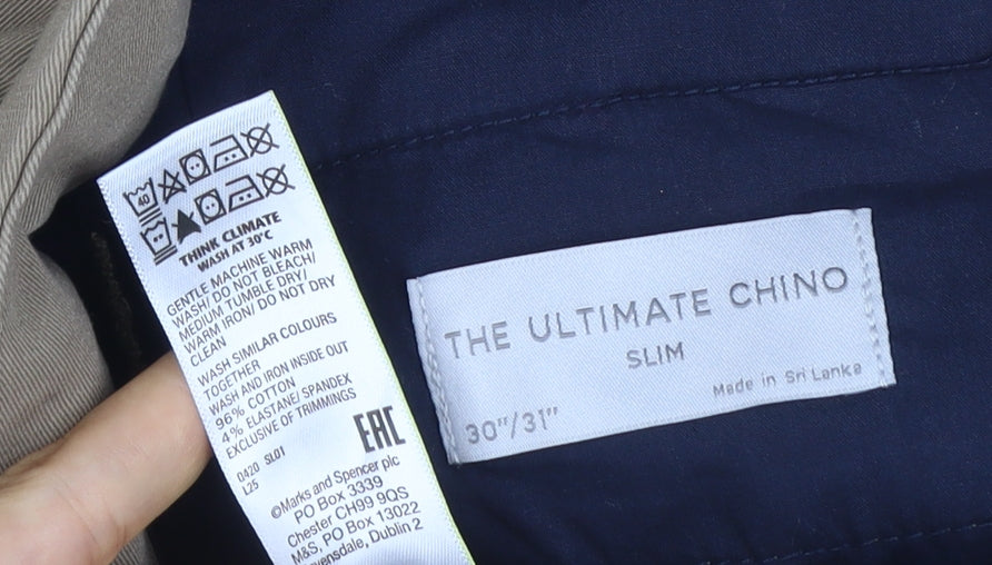 Marks and Spencer Men's Beige 30/31 Ultimate Slim Chino Trousers Stretch