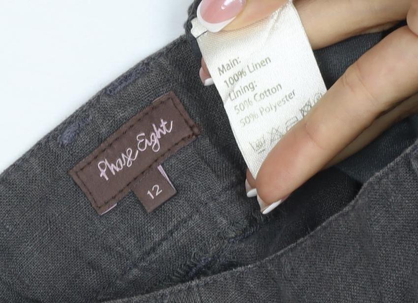 Phase Eight Women’s Grey Linen Cropped Wide-Leg Trousers UK 12