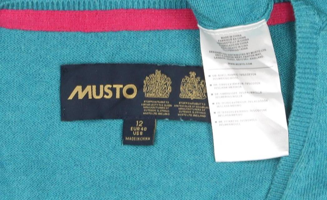 Musto Women’s Blue Cotton V-Neck Long Sleeve Pullover Jumper UK 12