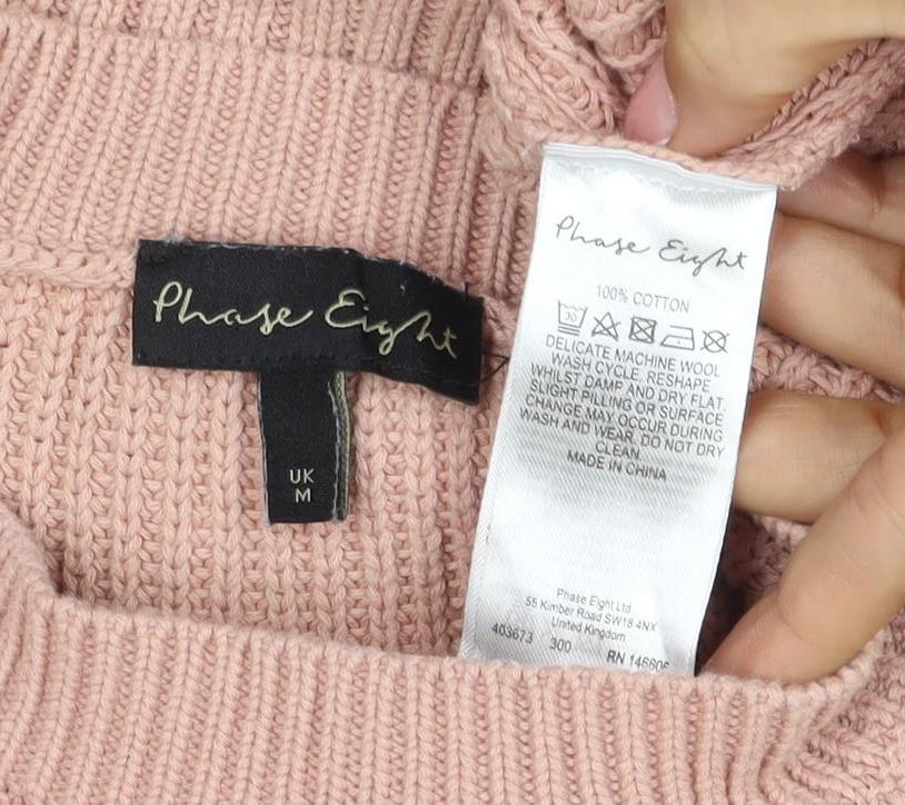 Phase Eight Women Pink M Cotton High Neck Raglan Knit Jumper