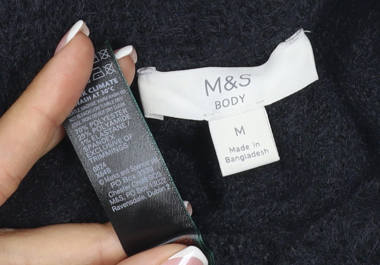 Marks and Spencer Women Black M Knit Wide-Leg Stretch Trousers