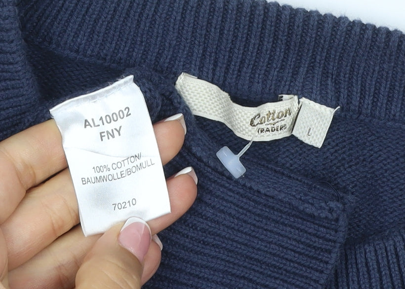 Cotton Traders Men's Blue L Cable Knit Crew Neck Cotton Jumper