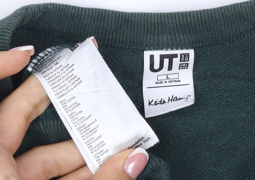 Uniqlo Keith Haring Unisex Adults Green L Graphic Pullover Sweatshirt