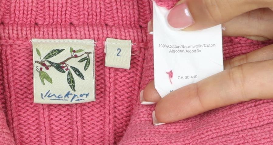 Mackays Women’s Pink Size 2 Cotton Cable Knit Collared Cardigan