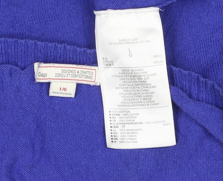 Gap Women's Blue Cotton Open-Knit Raglan Crew Neck Jumper Size L