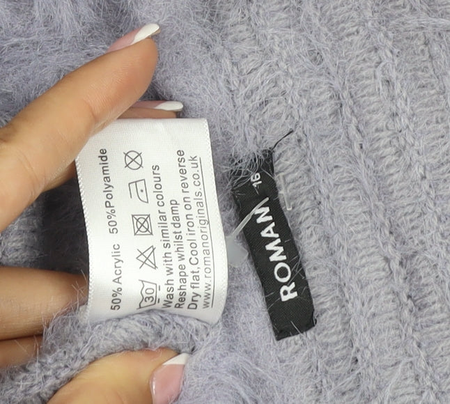 Roman Women Purple Size 16 Soft Fluffy Open Knit Cardigan