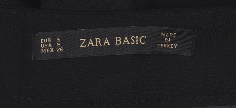 Zara Basic Women Black S High Rise Tapered Tie Belt Trousers