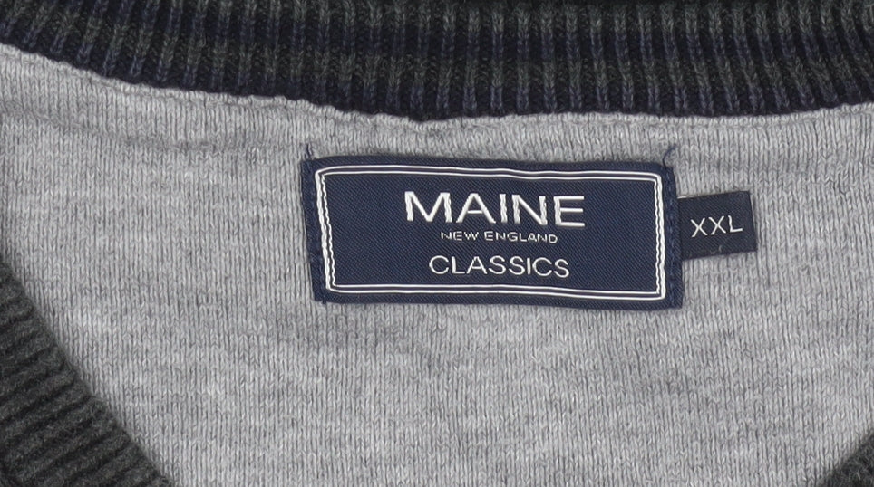 Maine New England Men Black 2XL V-Neck Cotton Knit Pullover Jumper