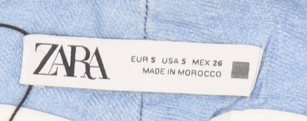 Zara Women Blue UK 8 High Rise Tapered Linen Lyocell Trousers