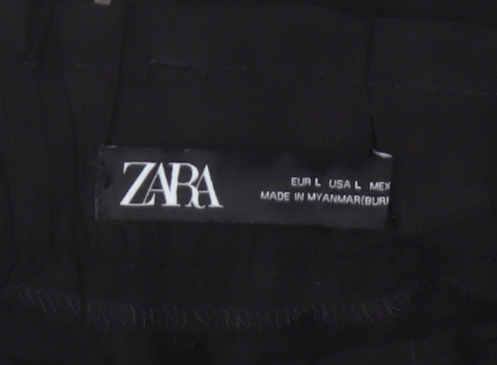 Zara Women Black UK 14 High Rise Tapered Paperbag Trousers
