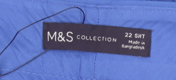 M&S Women Blue UK 22 Short High Rise Straight Trousers