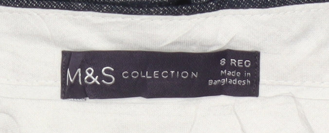 Marks & Spencer Women’s Blue UK 8 Regular Wide Leg Linen Blend Trousers