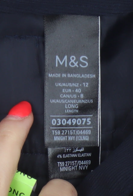 Marks & Spencer Women Blue UK 12 Long Wide Leg High Rise Trousers