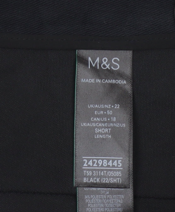 M&S Women Black Size 22 Short Tapered Ankle Grazer High Rise Trousers