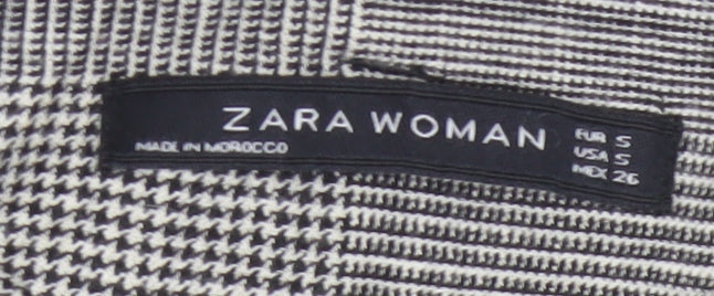 Zara Woman Women's Grey Check High Waist Belted Tapered Trousers S
