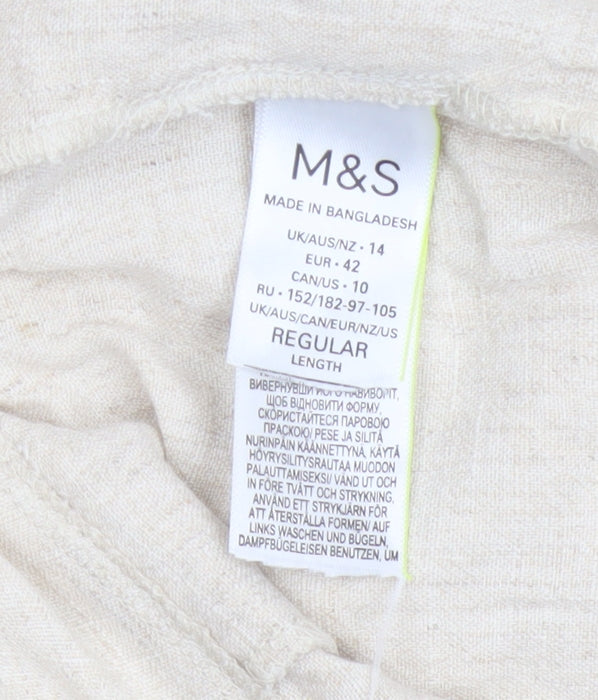 M&S Womens Ivory UK 14 Paperbag Tie Waist Tapered Viscose Trousers