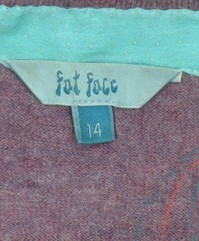 Fat Face Women’s Purple Size 14 V-Neck Lace-Up Knit Jumper