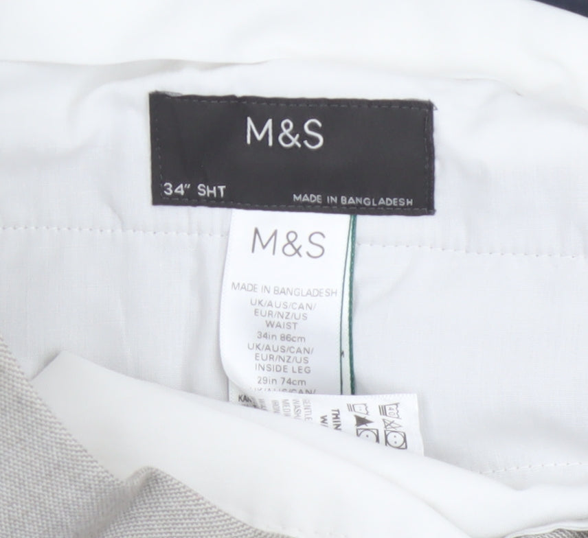 Marks and Spencer Men's Grey 34S Pleated Tapered Dress Trousers
