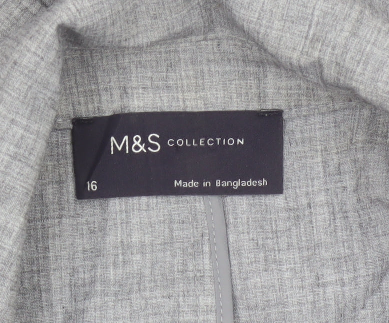 Marks and Spencer Women Grey Size 16 Long Open Front Blazer Jacket