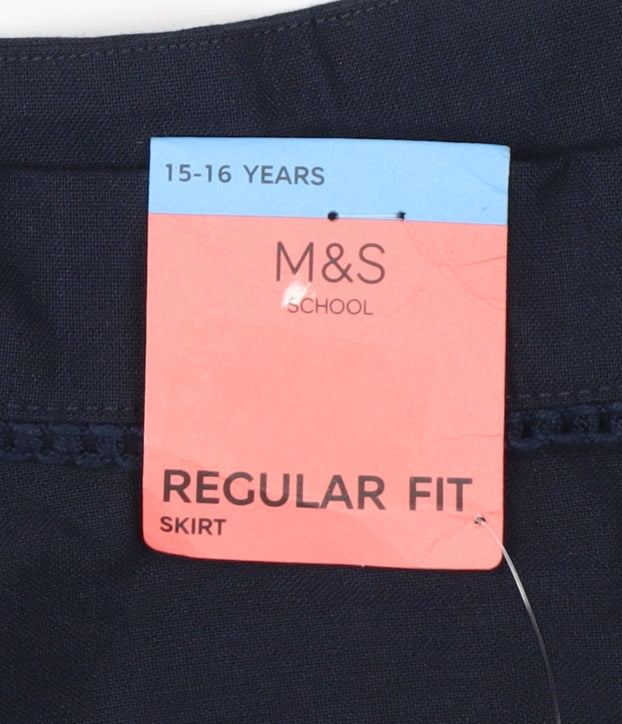 Marks & Spencer Girls Navy 15-16 Years Regular Fit Pleated School Skirt