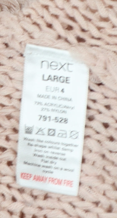 Next Women Pink UK 14 Open Knit Crew Neck Raglan Jumper