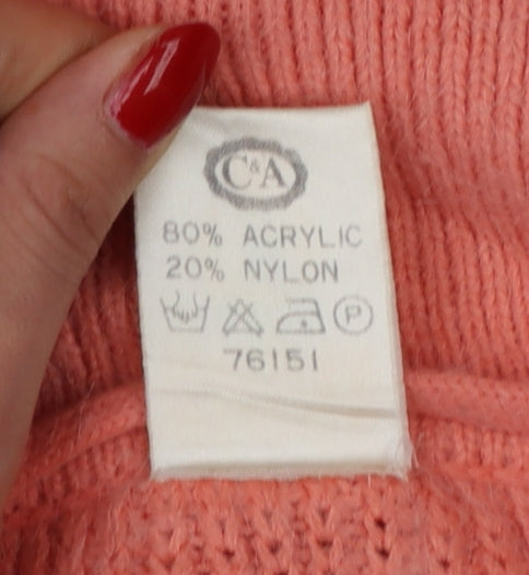 Clockhouse Teens Pink UK 10 Collared Henley Chunky Knit Jumper Vintage