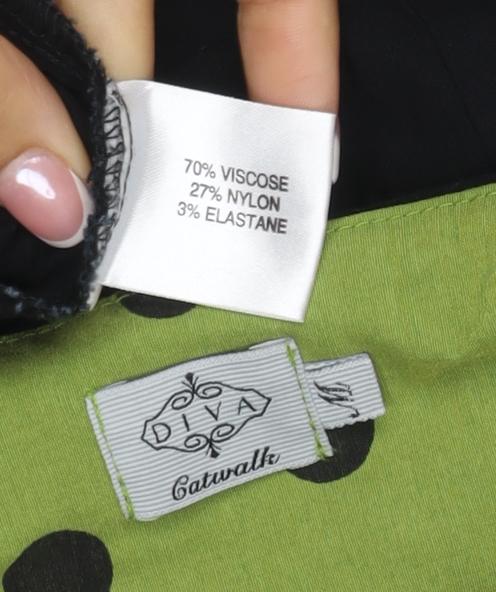 Cappuccini Women Black Green Polka Dot Shift Dress Size M Stretch