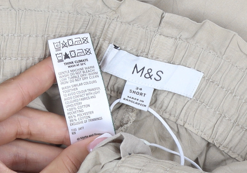 M&S Womens Beige Size 14 Short Wide Leg Drawstring Trousers