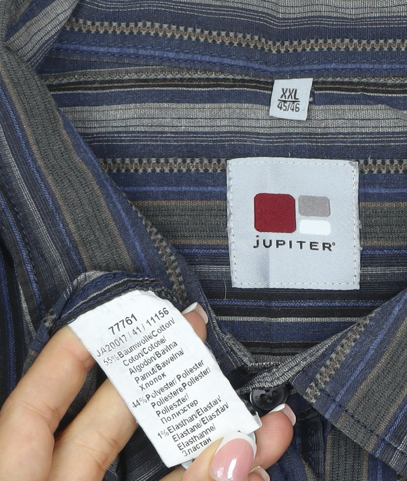 Jupiter Men Blue Striped XXL Cotton Blend Long Sleeve Button-Up Shirt