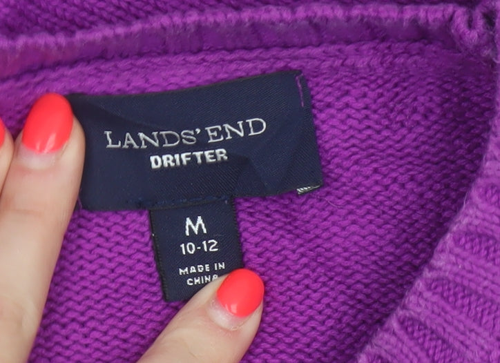 Lands' End Women Purple M 10-12 Cable Knit Cotton Crew Neck Jumper