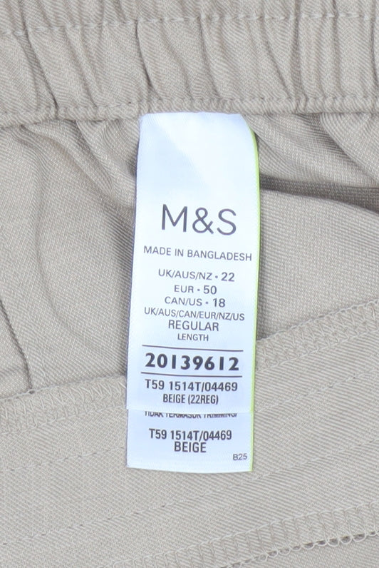 Marks and Spencer Women Beige UK 22 Straight High Rise Trousers
