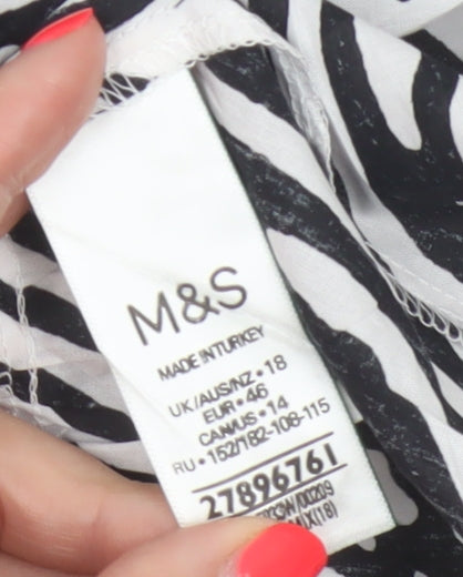 Marks and Spencer Women Black White UK 18 Zebra Print Cotton Ruffle Camisole