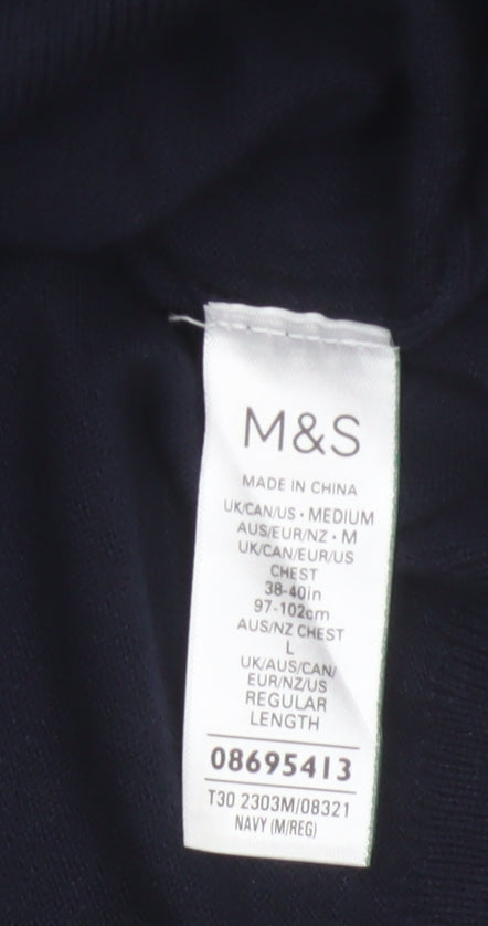 Marks and Spencer Men's Navy M Roll Neck Wool Blend Pullover Jumper