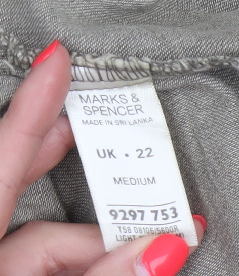 Marks & Spencer Women Green UK 22 Wide-Leg Cotton Trousers