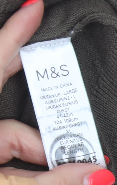 Marks & Spencer Men Brown L Roll Neck Cotton Blend Knit Jumper