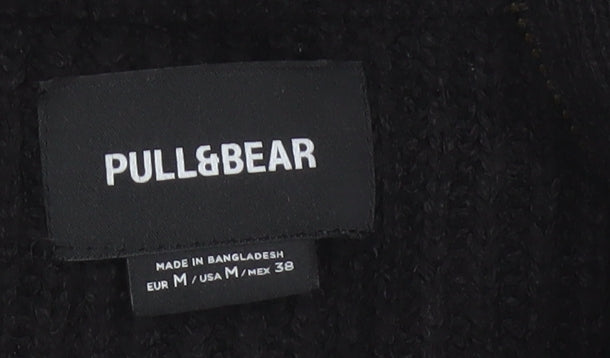 Pull&Bear Men Black M Chunky Knit Half Zip High Neck Jumper