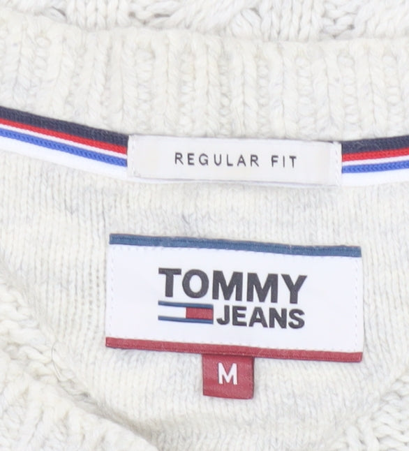 Tommy Jeans Men’s Ivory M Cable Knit Crew Neck Cotton Blend Jumper