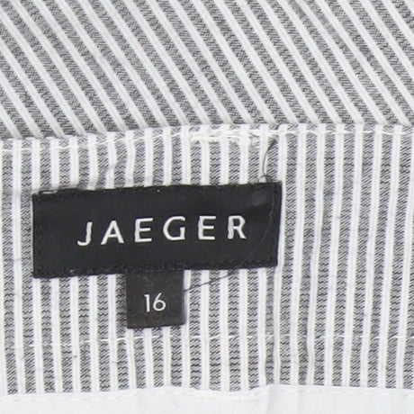 Jaeger Women Grey Pinstripe Cotton Tapered Chino Trousers UK 16