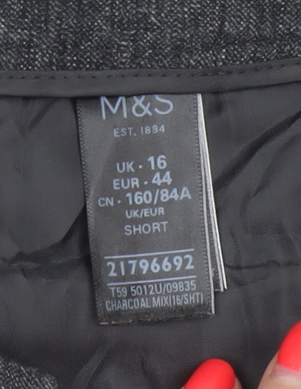 M&S Women’s Grey UK 16 Short High Rise Tapered Cotton Trousers