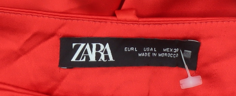 Zara Women Red L High Rise Wide-Leg Tailored Trousers