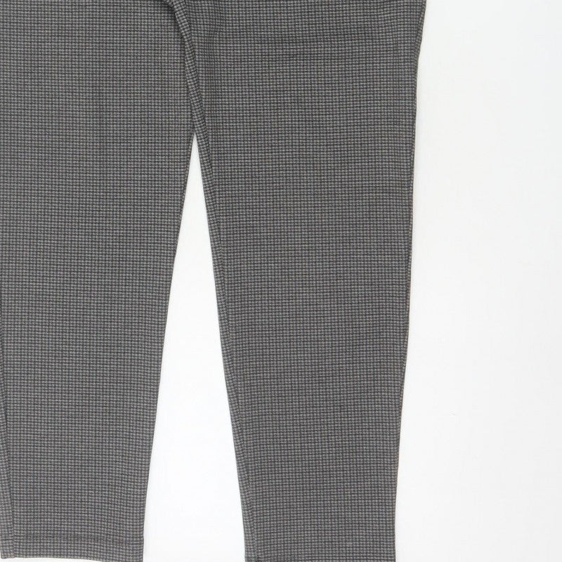 Next Women’s Grey Check Tapered Trousers Size 16 Long High Rise