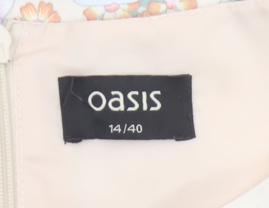 Oasis Women Multicoloured Floral Sheath Dress UK 14 Cap Sleeve Knee Length