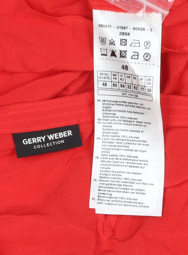 Gerry Weber Women Red UK 22 Viscose Long Sleeve Keyhole Blouse