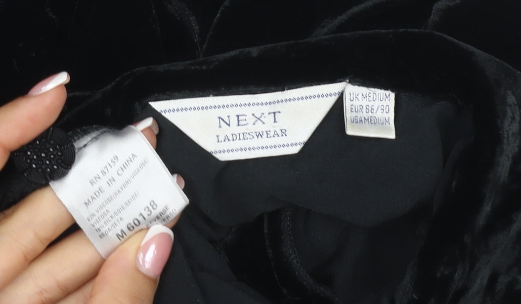 Next Women’s Black Velvet Collared Button Cardigan UK M Long Sleeve