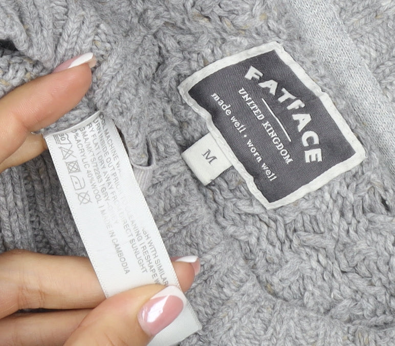 FatFace Women Grey M Cable Knit Cotton Crew Neck Pullover Jumper
