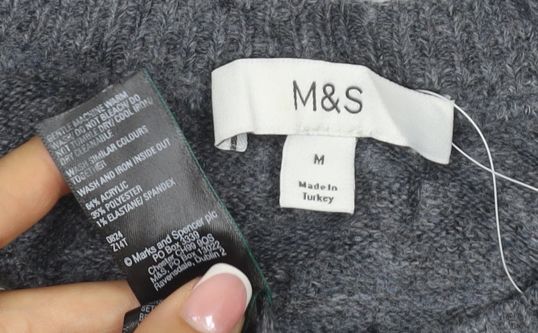 Marks and Spencer Women Grey M Beaded Rhinestone Short Sleeve Cardigan