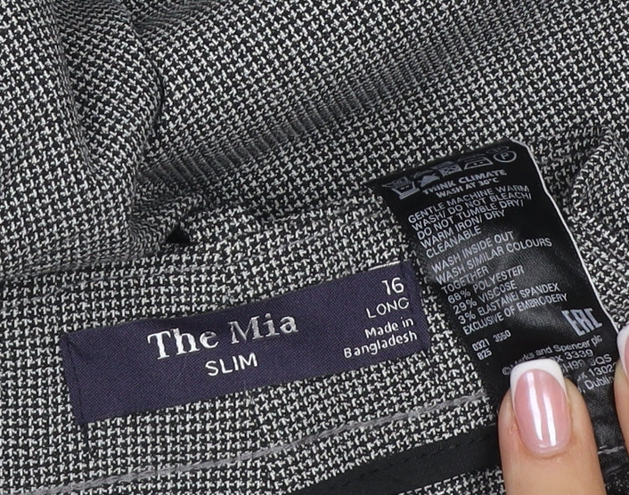 Marks & Spencer Women’s Grey Check The Mia Slim Trousers UK 16 Long