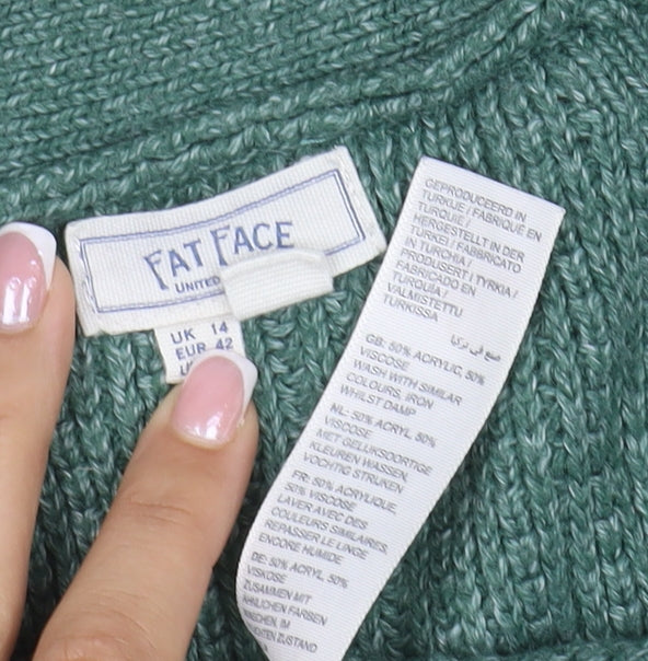 Fat Face Women’s Green UK 14 Open Knit V-Neck Pocket Cardigan